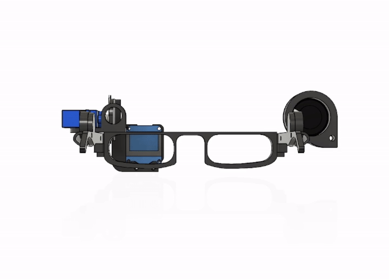 A gif of the VOXIO glasses rotating in AutoCAD. Clicking will download the .step file for this model.
